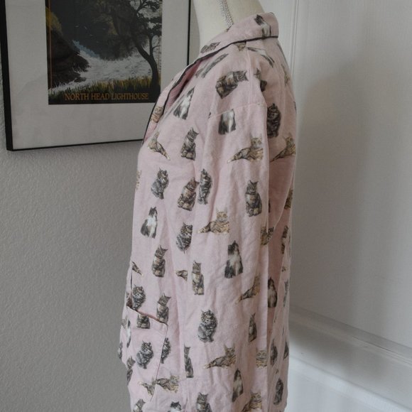 P.J. Salvage Pink Feline Cats Soft Pajamas Set with Gray Trim Size S - Picture 9 of 14